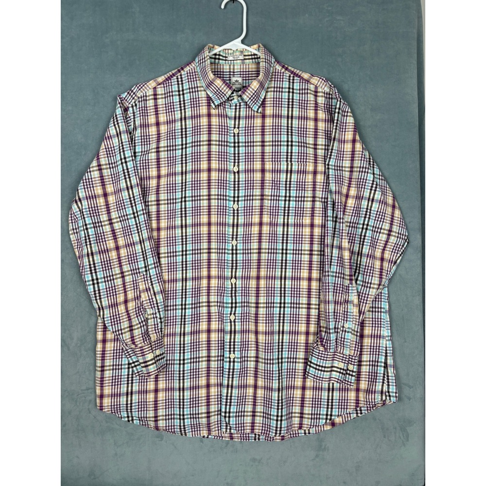 Peter Millar Mens XXL 2XL Plaid Button Down Shirt Purple Turquoise Cotton L/S